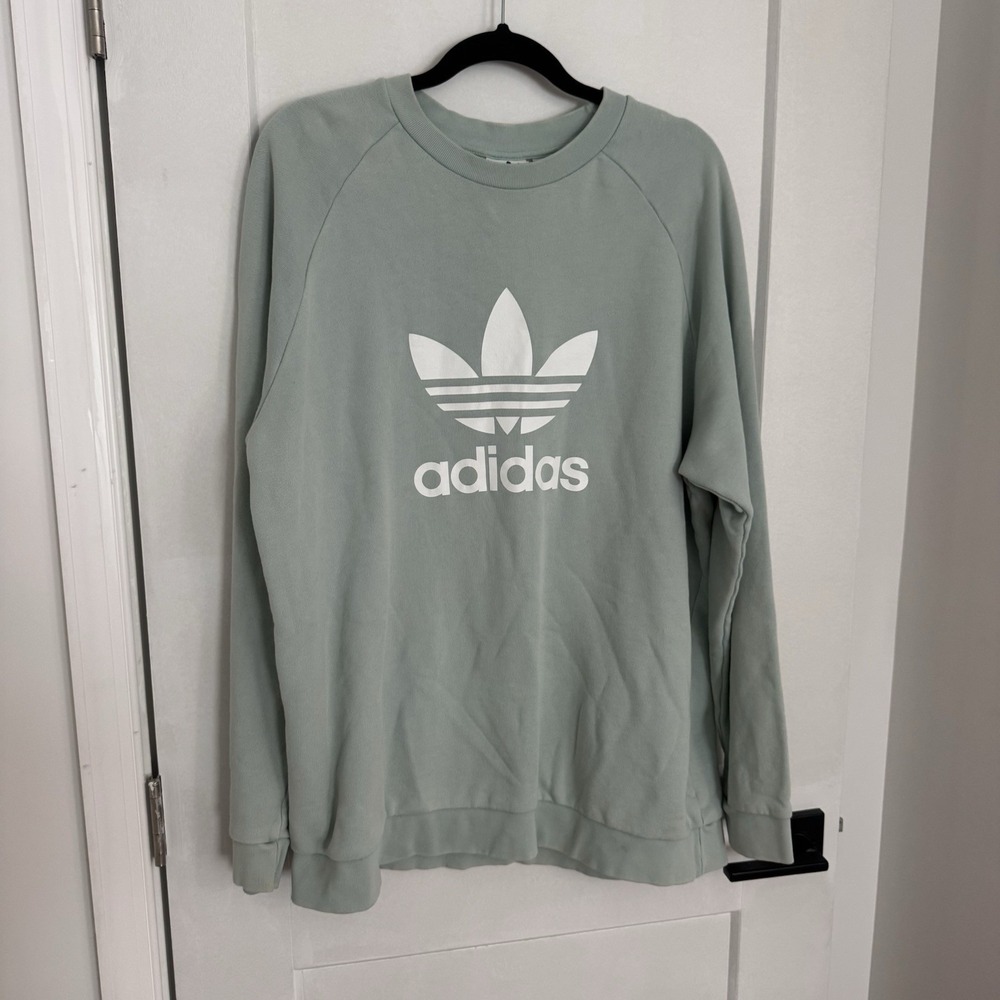 Adidas Adicolor Logo Sweatshirt Pullover Crew Neck Classic Style Green Men Sz XL